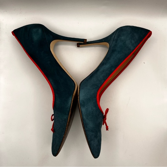 J CREW SUEDE PUMPS WITH BRIGHT ORANGE / PINK CONTRAST TRIM - Picture 7 of 14